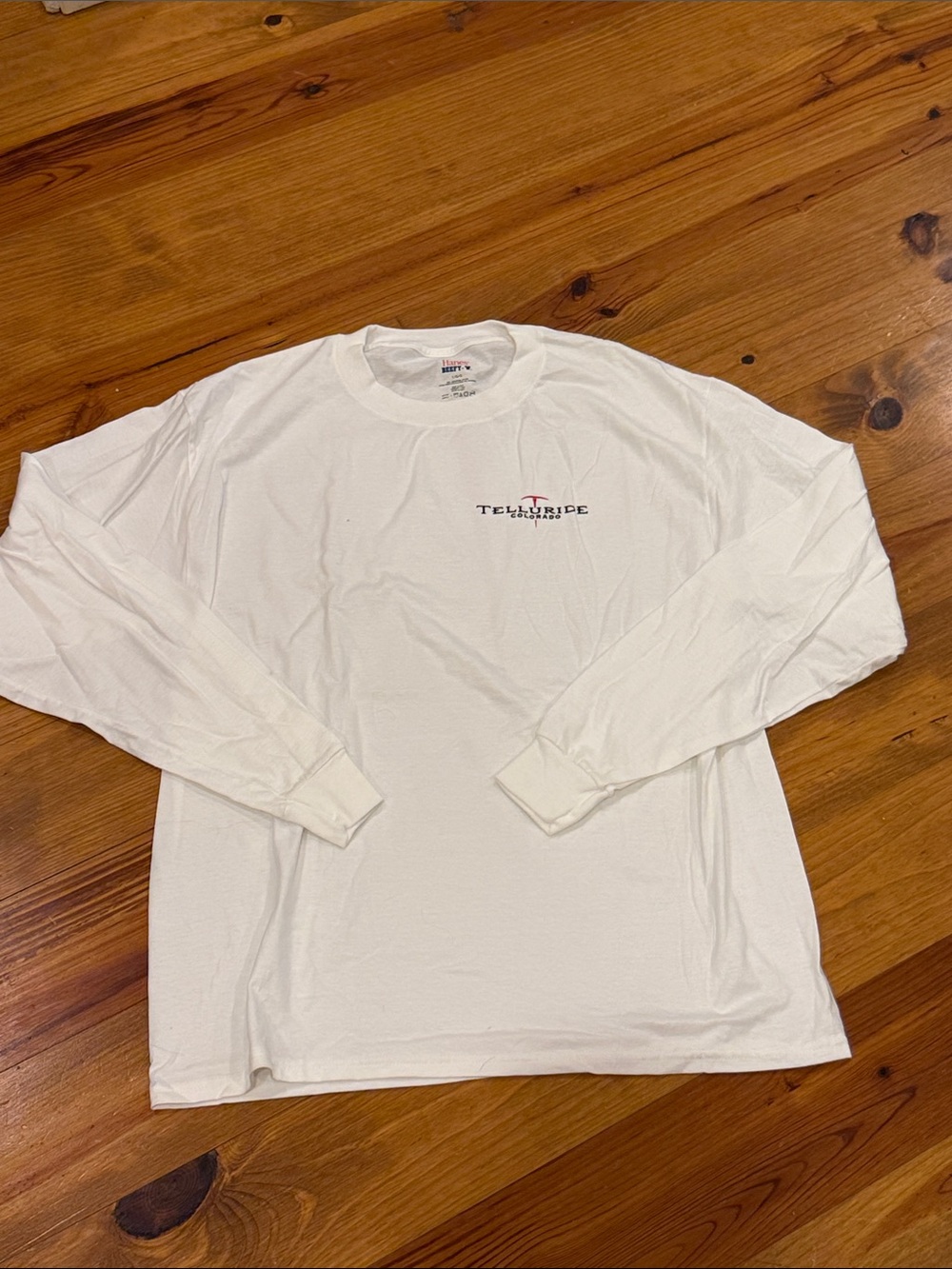 Telluride White Long Sleeve Tee with Small Chest Logo